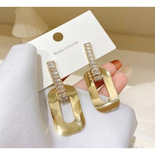 Origin Summer Temperament Geometrical Dangle Earring for Women Hollow Out Cubic Zircon Gold Color Metallic Party Earring Jewelry