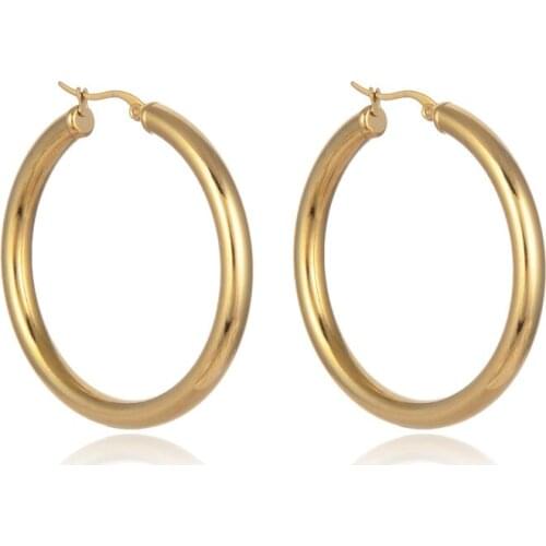 Retro Female Golden Stainless Steel Large Or Small Earring Hoops Multi-Size Geometric Round Fashion Popular Jewelry Girls Gifts