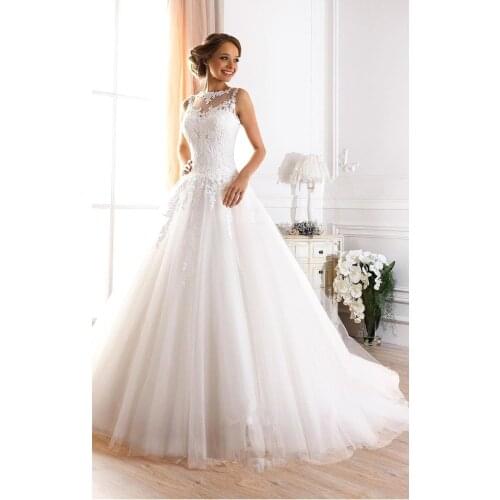 Custom Made Vestidos De Novia A-line Illusion Neckline Sexy Backless Bridal Gown Lace Wedding Dresses 2015 in Store