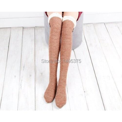 120pairs/lot new women fashion lace knee high boot sock with button