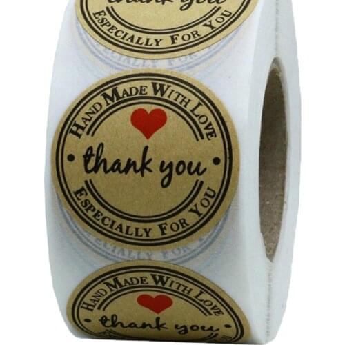 500pcs/Roll Brown Kraft Thank You Decorative Adhesive Stickers Labels Brown
