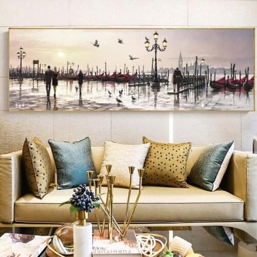 Abstract Venice City of Water Oil on Canvas Painting Resort Boats Buildings Posters and Prints Wall Art Picture for Living Room