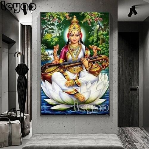 Goddess Saraswati Pinterest 5D Diy Diamond Painting India And Lotus Cross Stitch Embroidery Mosaic Full Square Round Wall Art