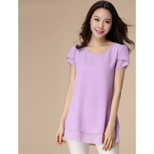 Women Chiffon Tops Short Sleeves O-Neck Blouses Korean Fashion Blouses Solid Shirts Clothing Plus Size Ladies Tops M-7XL 8XL
