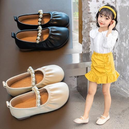 Childrens Flats Lace Big Flower Princess Party Performance Shoes Big Student Girl Shoes for Kids Soft Sole Leather Flats