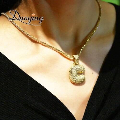 Duoying Custom Initial A-Z Bubble Letters Pendants Necklaces Mens Zircon Hip Hop Jewelry With 4MM Tennis Chain Gift for Men