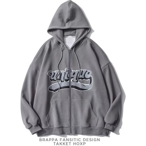 European and American letter printing zipper hoodies womens street hip-hop loose hooded cardigan couple plus size sweatshirts