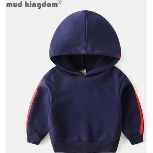 Mudkingdom Boys Fleece Hooded Sweatshirts Solid Letter Stripe Long Sleeve Tops for Little Boy Fashion Autumn Winter Clothing