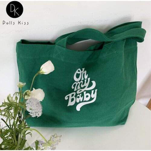 Female Canvas Eco Bag Women Retro Letter Printing Shopper Bag Ladies High-Quality Casual Grocery Bag Girls Large-capacity Totes