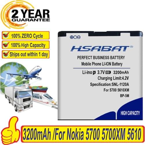 HSABAT 100% New Top Brand 3200mAh Battery for Nokia 5700 5700XM 5610 5610XM 6110n 6220c 8600 7390 6500s BP-5M