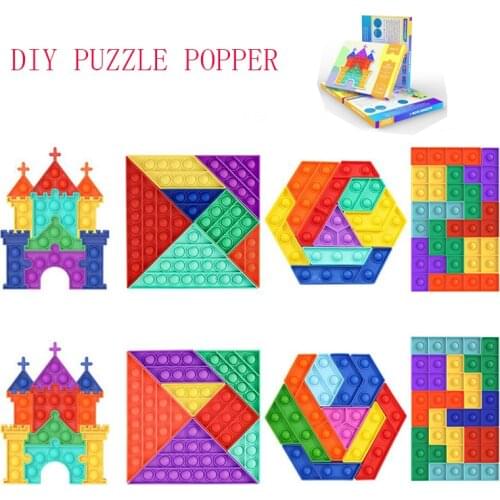 DIY Puzzles Games Silicone Popper Fidget Toy Squeeze Push Bubble It for Stress Reliever for Kids Present Gift
