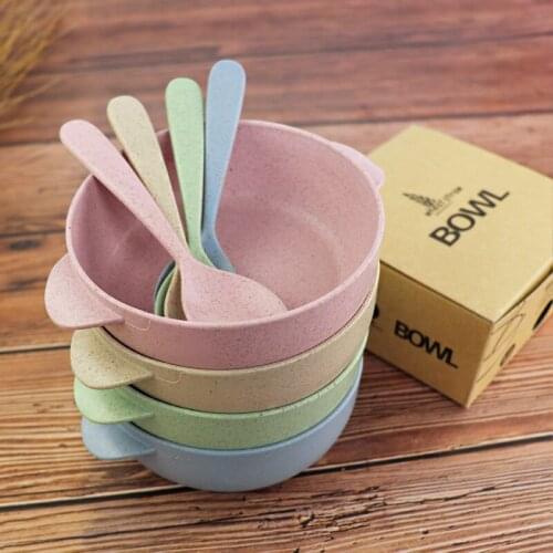 J209-12 wheat straw childrens rice bowl degradable environmental protection Bowl Spoon Set tableware with small handle
