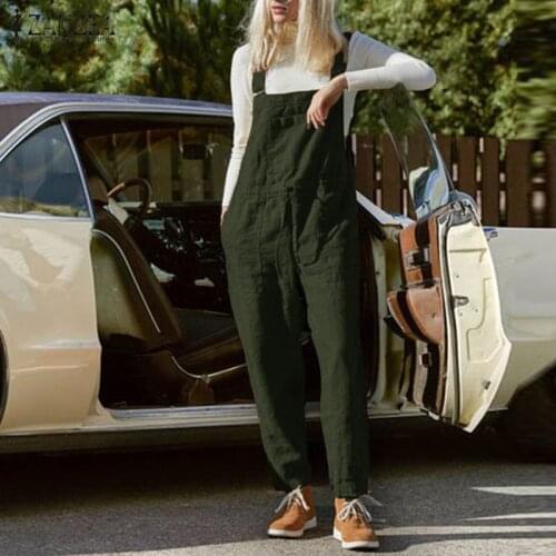 ZANZEA Summer Women Jumpsuits Casual Straps Dungarees Bib Overalls Solid Loose Playsuits Suspenders S- Cotton Linen Rompers