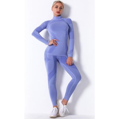 2PCS Yoga Set Women Workout Clothes Long Sleeve fitness tshirt top + Seamless Yoga Leggings female sportswear GYM outfits