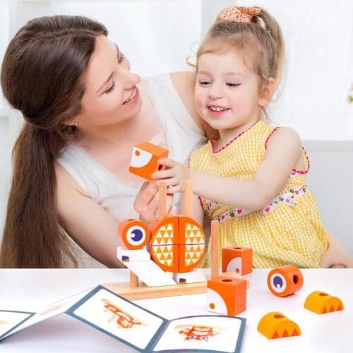 Kids Assemble Blocks Cartoon Owl Animal Wooden Building Blocks Stacking Game Parenting Developing Educational Toys For Children