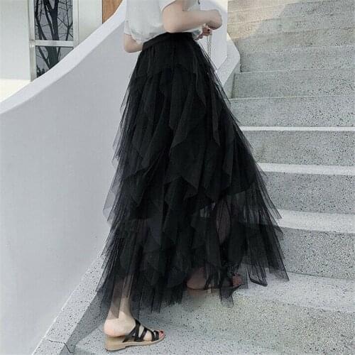 Hot Summer women lady Sweet Skirts Fashion High Waist Long Tulle Skirt Irregular layered ruffled Beach Skirts Clothes Holiday