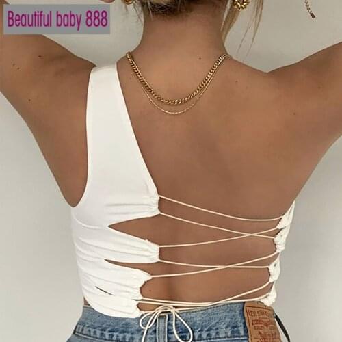Sexy hollow backless white black tank top women summer new Korean club party wear camisole femme crop tops Slim Soft vest tee