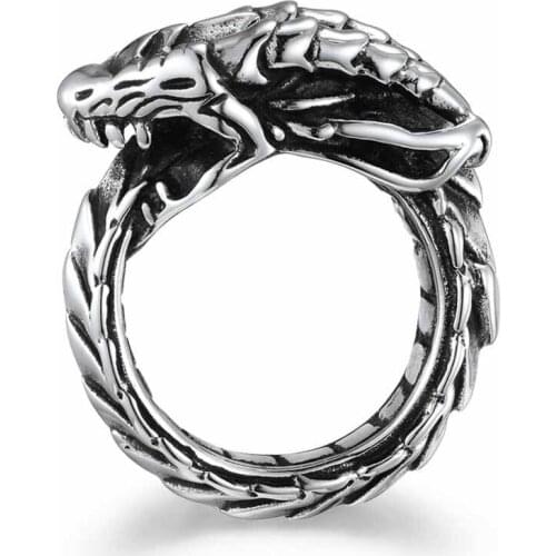 Retro Gothic Demon Dragon Ring for Men Stainless Steel Personality Punk Charm Party Ring Finger Jewelry