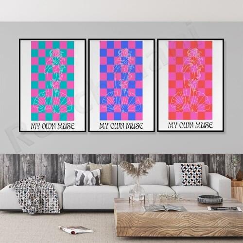 My own muse, feminist art prints, bohemian wall art posters, checkers pattern prints, the birth of Venus poster, Aphrodite line
