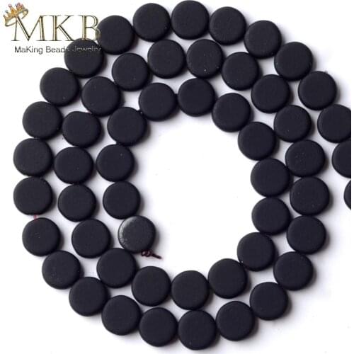 Natural Stone 8mm Black Hematite Stone Rubber Matte Round Cake Shape Beads Space Loose Beads For Jewelry Making Diy Bracelet 15"