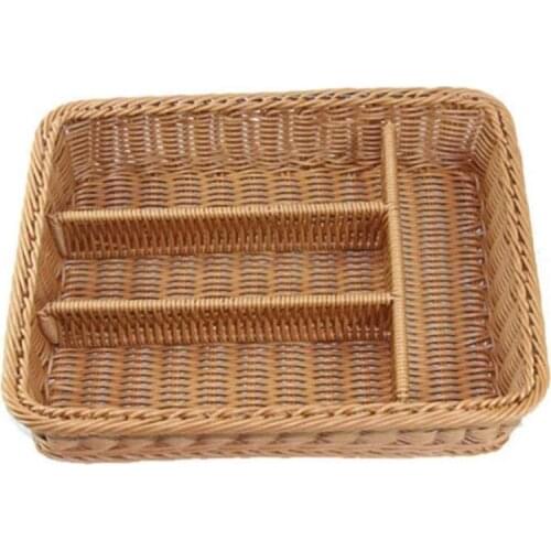 Kitchen Drawer Organizer Cutlery Storage Basket 4 Compartments Kitchen Forks Knifes Rattan Storage Tray