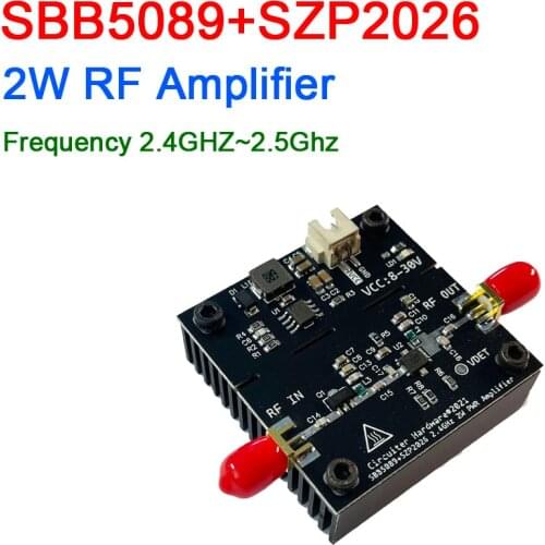 SBB5089+SZP2026 2W RF amplifier 2.4Ghz RF power amplifier 33dBm DC 12V 24V for 2.4G wifi swept jammer Shielder Bluetooth