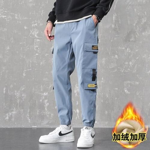 Side Zipper Pocket Jogging Pants Mens Thickened Fleece Work Pants Leisure Harajuku Street Sports Pants Sports Pants Mens Pants