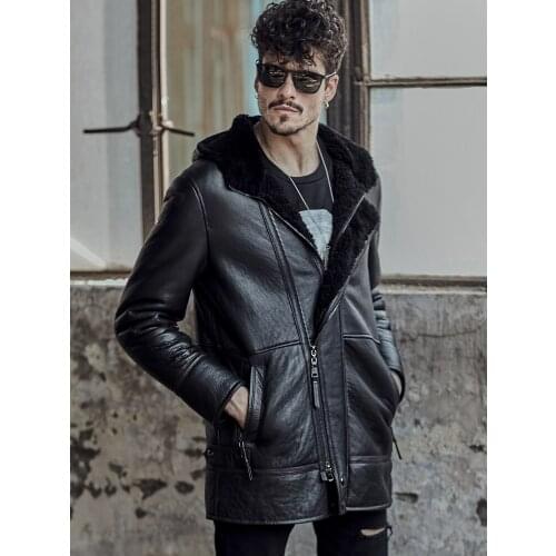 Style Sheepskin B7 Flight Jacket Super Warm Black Color Mens Shealing Jacket Military