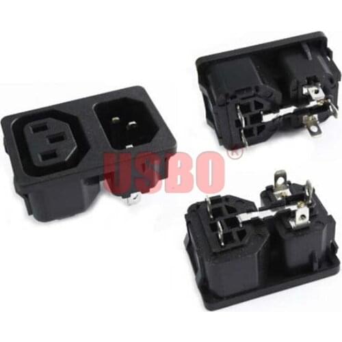 Universal Black Copper 10A 250V AC power socket IEC320-C13 / C14 2 Jack PDU chassis server desktop socket male female seat