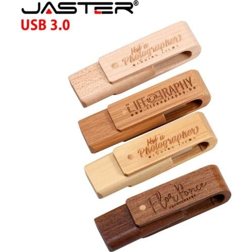 JASTER USB 3.0 laser engraving logo customized wooden rotatable usb flash drive pendrive 4GB 8GB 16GB 32GB memory stick gift