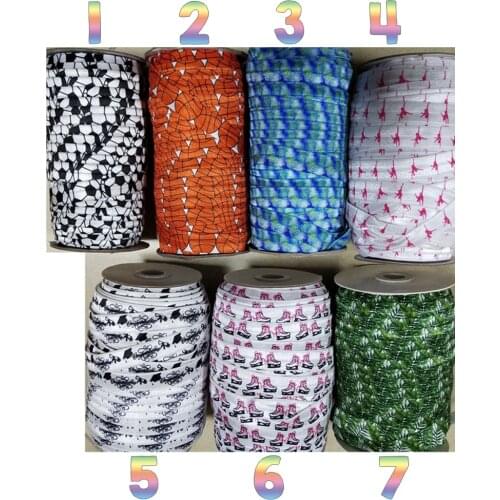 Stock Ribbon 5/8 inch 16mm Sport Ballet Printed Elastic Fold Over Elastic 50 yards/roll