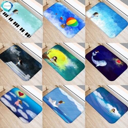 1PC 40x60cm Moon Girl Entrance Doormat Rug Hot Air Balloon Bedroom Stars Carpet Polyester Rug Mat