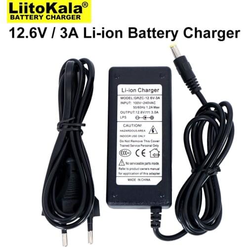 Liitokala 12.6V 3A Lithium Battery Charger 3 series lithium Cbattery 12V battery charger DC 5.5*2.1MM+US EU AC power cord
