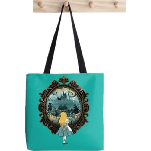 Women Alice in we Wonderland Printed Kawaii Bag Harajuku Shopping Canvas Shopper Bag girl handbag Tote Shoulder Lady Bag