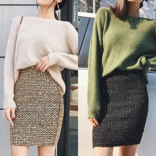 OL Bodycon Pencil Skirt Short Wrap Skirt Streetwear Party Simple Spring Tunic Fashion Bling Women Skirts Gold Sequin Mini Skirt