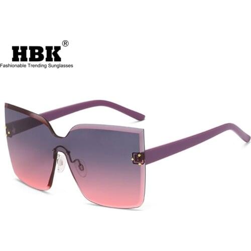 HBK 2021 Oversized Square Frameless Women Men Sunglasses Vintage High Quality Ladies Shades Pink Lens Traveling Eyewear UV400