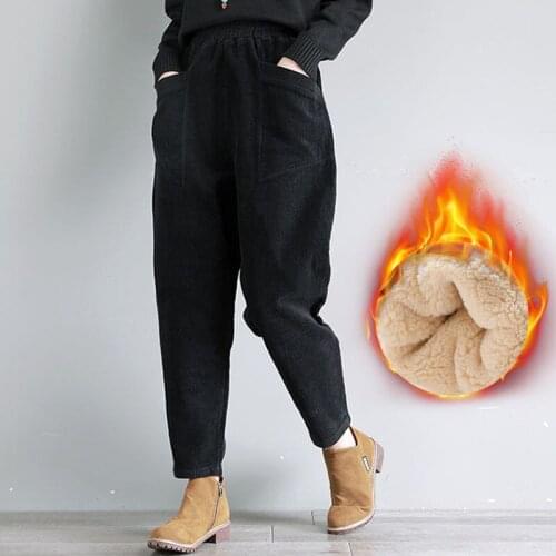 Woman Large Size Plush Thick Casual Pants Ladies Corduroy Warm Pants 2021 Autumn Female New High Waist Harem Pants Trousers Q218