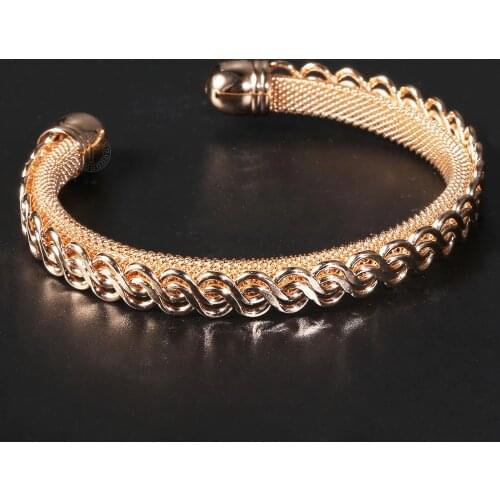 585 Rose Gold Color Bangle Bracelet for Women 8mm Opening Cuff Double Twisted Chain Wristband Wedding Jewelry Gifts LCB52A
