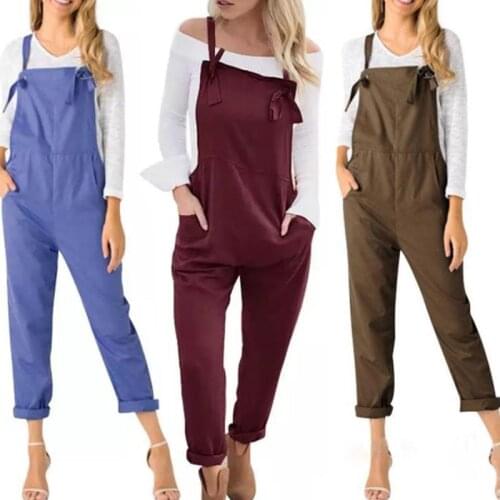 2021 New Womens Jumper Overalls Cami Loose Romper Oversize Ladies Dungarees Jumpsuit Pockets Tank Pants Plus Size S-2XL