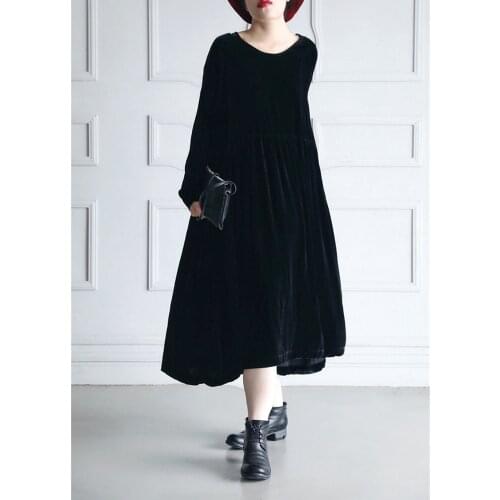 Casual Long Sleeve Velvet Dress Women Vintage High Street Loose Dress Autumn Winter Solid Velour Dress Plus Size M-6XL 7XL