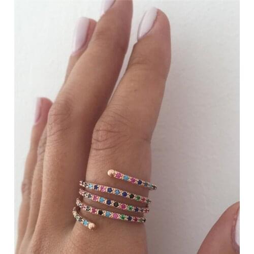 Long finger ring micro pave multi color cubic zirconia fashion high quality 2019 new design ring