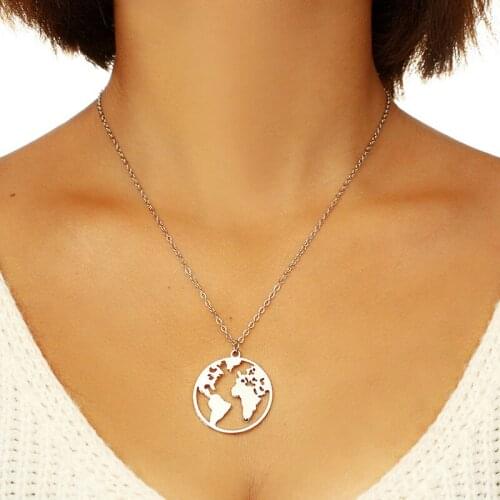 Vintage Creative World Map Pendant Necklaces Women Silver Color Long Chains Geometric Leaf Lock Clavicle Necklace Jewelry YN15