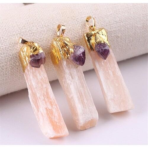 1pc Quartz Pendants Plaster Natural Stone Pendant Gold And Edge Yellow White Gem Stones Summer Jewelry Gift