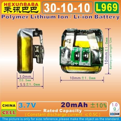 10pcs [L969] 3.7V 20mAh [301010] Polymer Li-Ion Battery For TWS Wireless Bluetooth Earphone Headphone