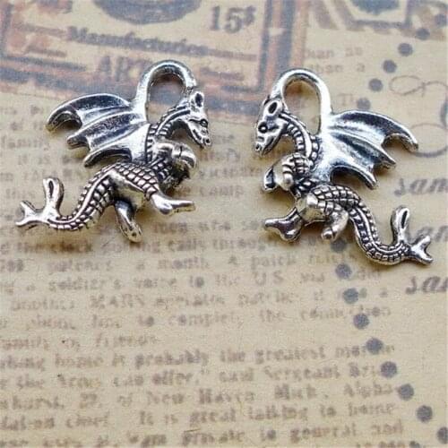 100pcs/lot Antique Silver Dragon Charms 21x15MM Cute Cartoon Flying Dragon Charm Bracelet Jewlery