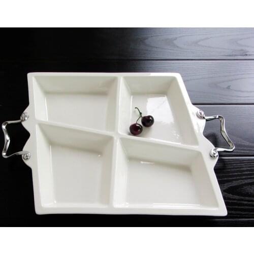 20'' Rhombus Shape Ceramics Divisions Serving Tray Decorative Porcelain Box Off Dinner Plate Dinnerware for Fruits and Candies