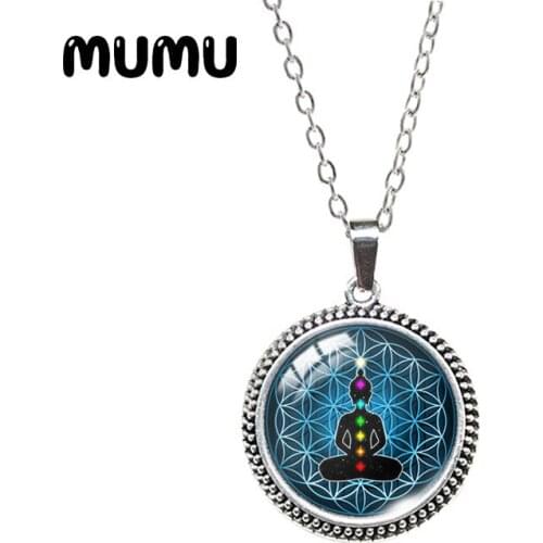 2020 New Meditation Yoga Pendant Necklace Vintage Necklaces Round Glass Cabochon Photo Jewelry Handmade