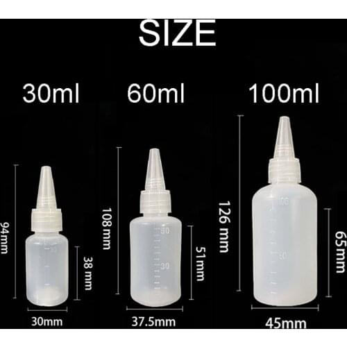 30/60/100ml Empty PE Plastic Glue Bottles with Screw-On Lids Squeeze Liquid Ink Oil Dropper Bottles Pigment Container