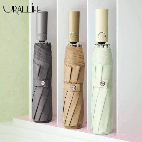 Tri-folding Automatic Umbrella Sunny Rainy Aluminum Windproof UV Reflective Umbrella For Male Female Summer Winter