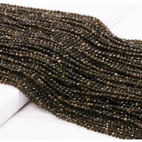 Natural semi precious stone beads Circular section golden Obsidian DIY for making Bracelet Necklace 38cm / piece